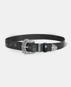 Outlet Arabesque Carved Belt - Black Belts