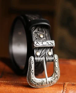 Outlet Arabesque Carved Belt - Black Belts