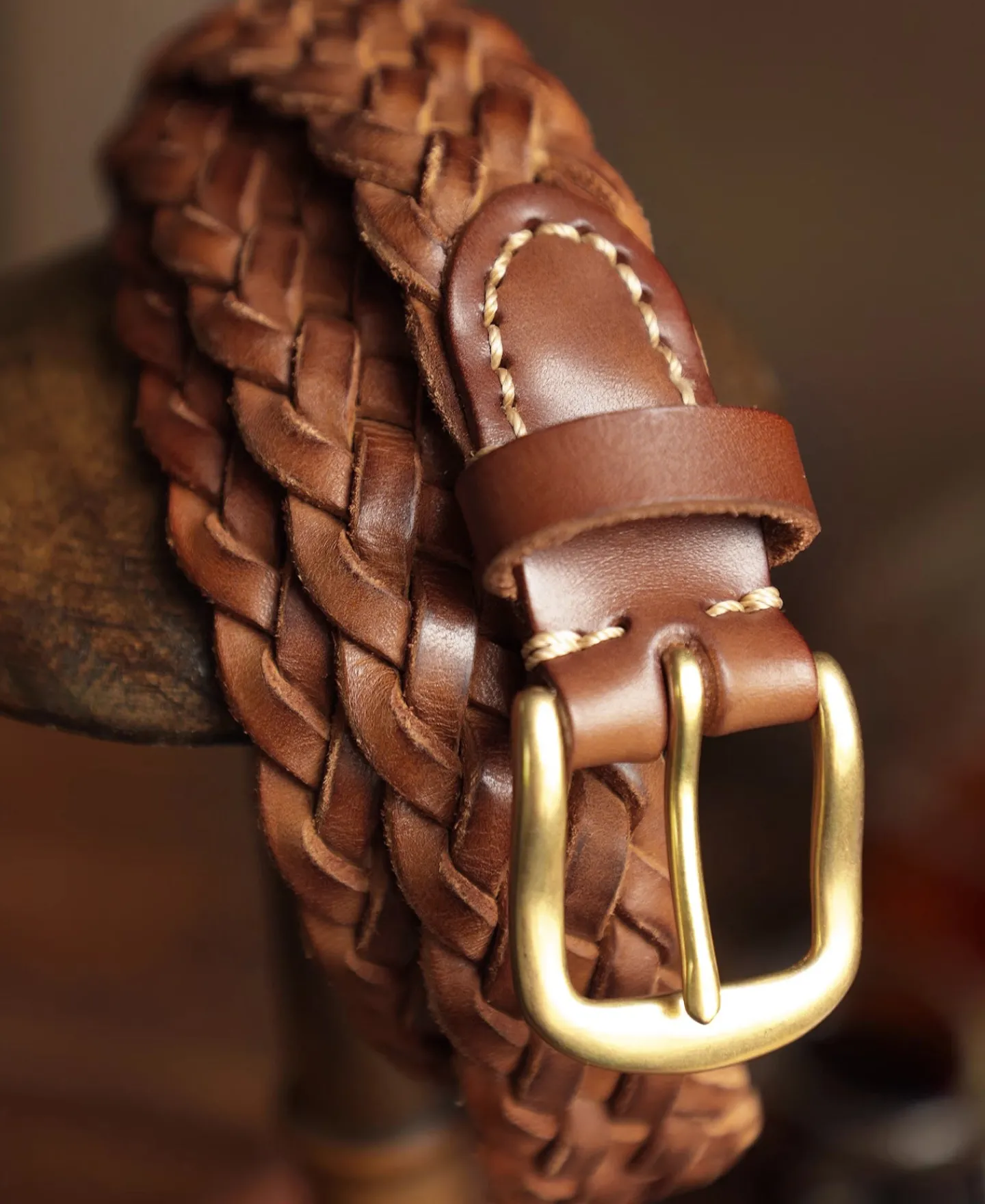 Discount Braided Leather Belt - Brown Belts