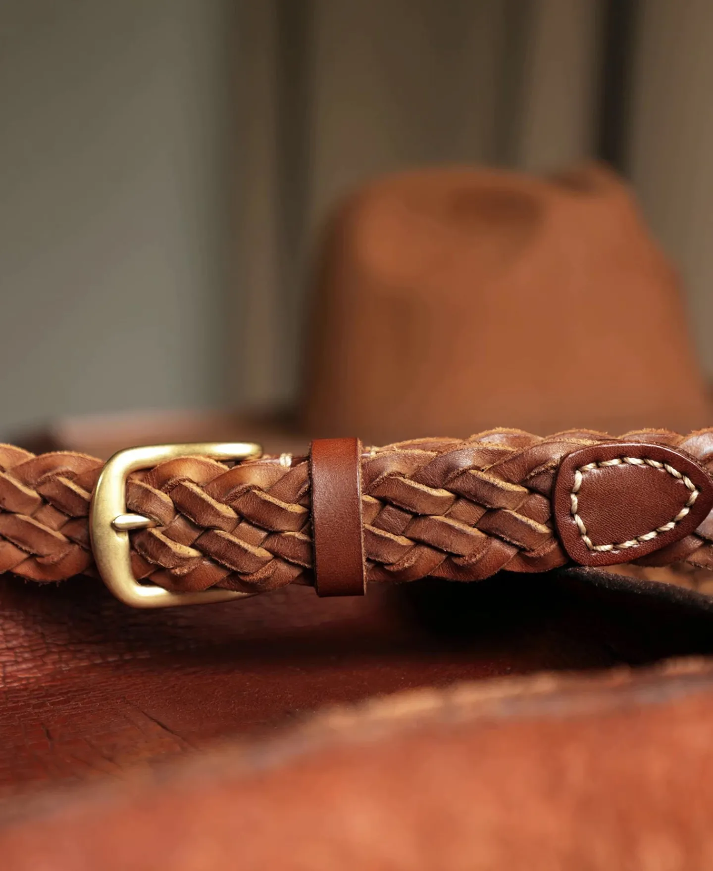 Discount Braided Leather Belt - Brown Belts