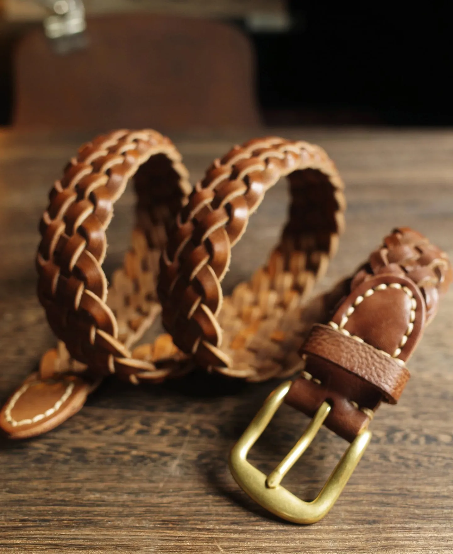 Discount Braided Leather Belt - Brown Belts
