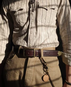 New Brass-Tipped Reversible Leather Belt - Coffee / Brown Belts