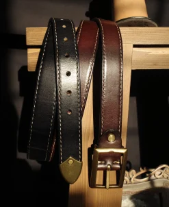 New Brass-Tipped Reversible Leather Belt - Coffee / Brown Belts