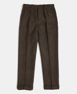 Online British Retro Brown Tweed Double Pleated Trousers Pants&trousers