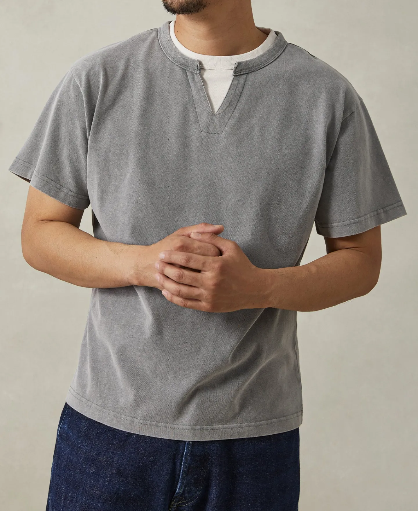 Online Brushed Texture Layered T-Shirt - Light Gray Short Sleeve T-Shirts | T-shirts