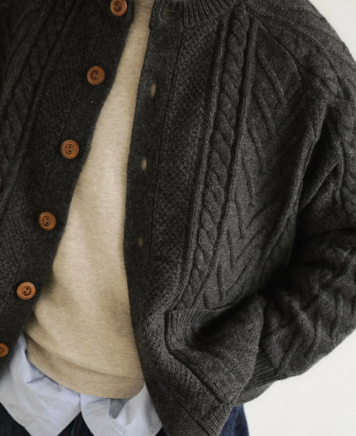 Fashion Cable Knit Round Collar Cardigan - Dark Gray Knitwear&sweaters