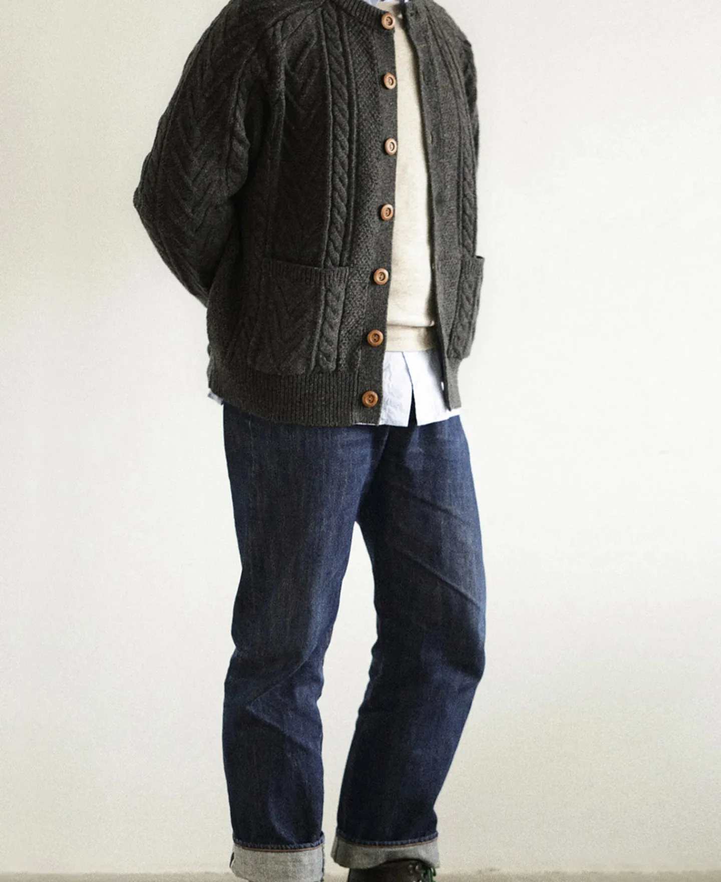 Fashion Cable Knit Round Collar Cardigan - Dark Gray Knitwear&sweaters