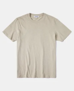 New Classic Fit Loopwheel Slub Cotton T-Shirt - Oatmeal Short Sleeve T-Shirts | T-shirts