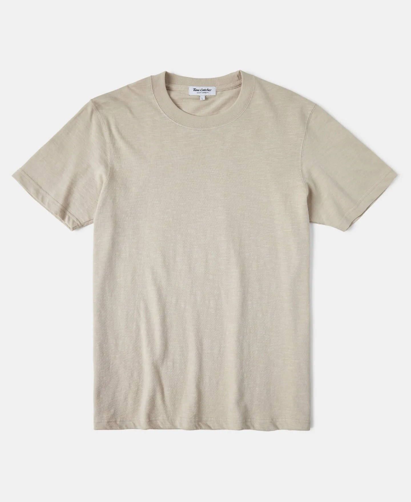 New Classic Fit Loopwheel Slub Cotton T-Shirt - Oatmeal Short Sleeve T-Shirts | T-shirts