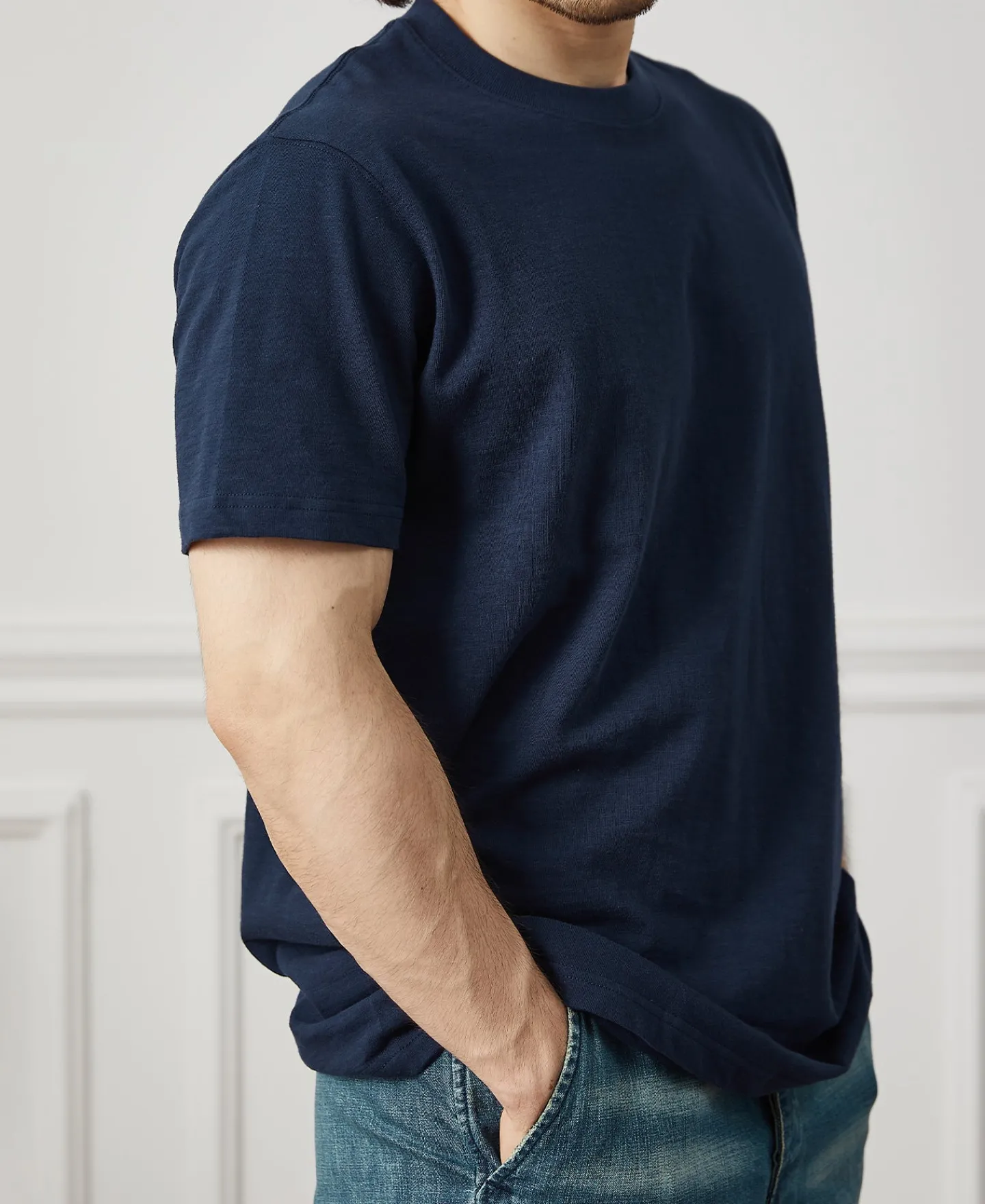 Hot Classic Fit Loopwheel Slub Cotton T-Shirt - Navy Short Sleeve T-Shirts | T-shirts