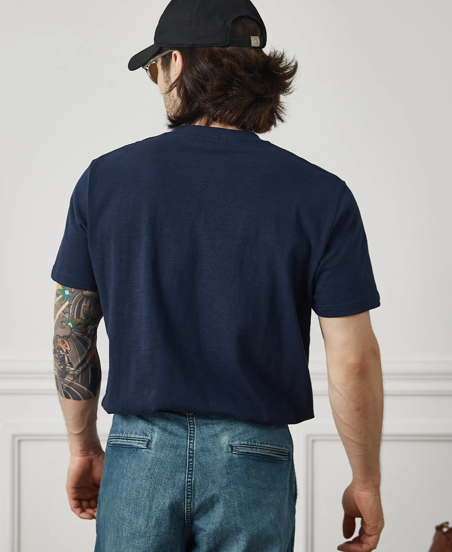Hot Classic Fit Loopwheel Slub Cotton T-Shirt - Navy Short Sleeve T-Shirts | T-shirts