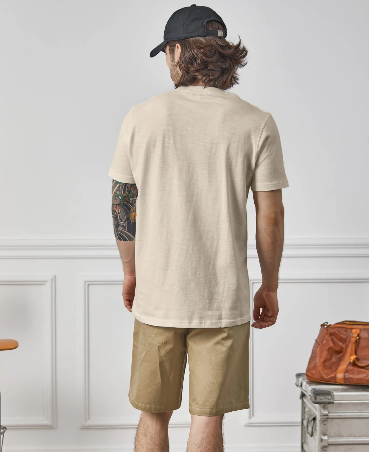 New Classic Fit Loopwheel Slub Cotton T-Shirt - Oatmeal Short Sleeve T-Shirts | T-shirts