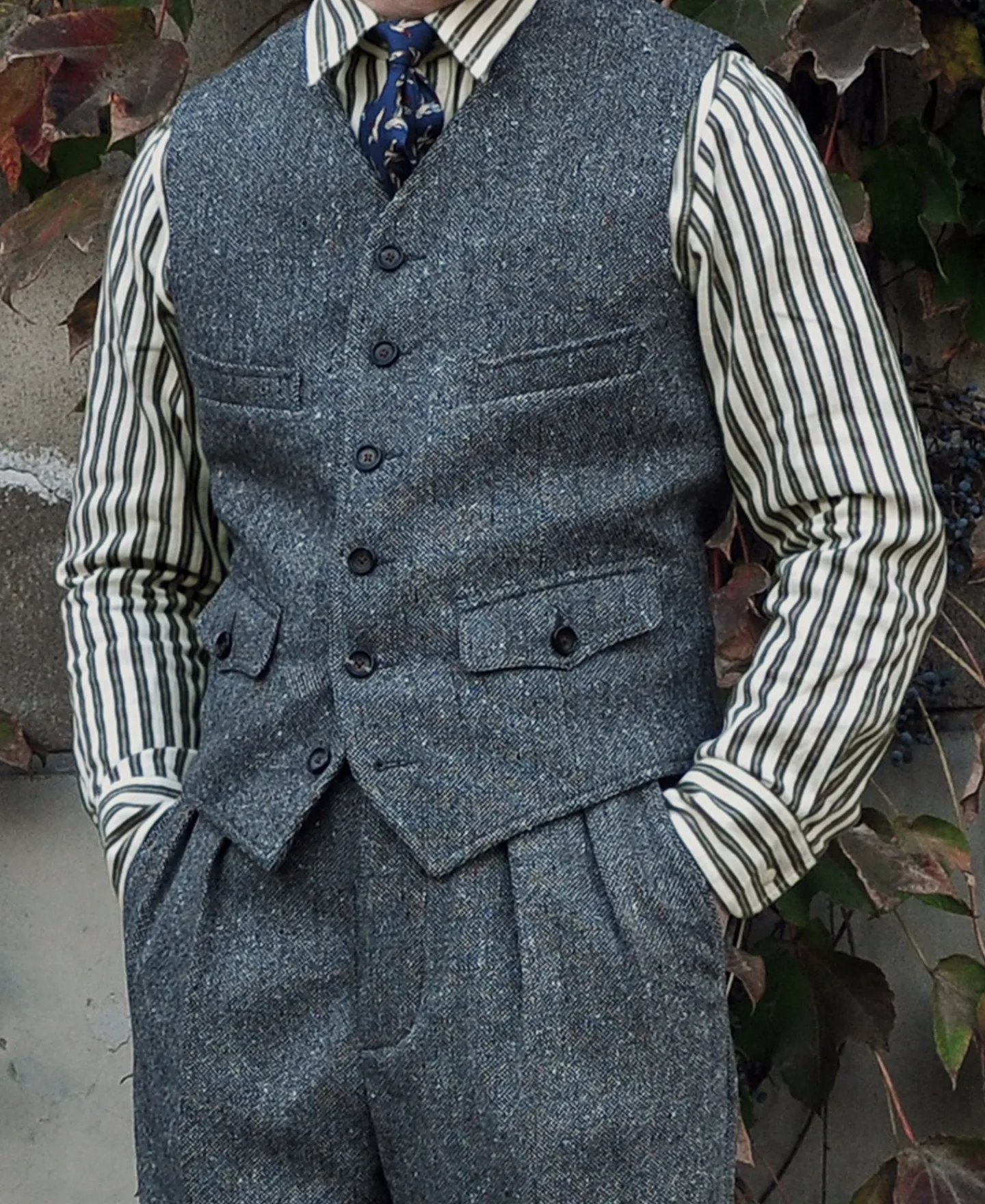 Outlet Coloured Speckle Tweed Safari Vest Waistcoats