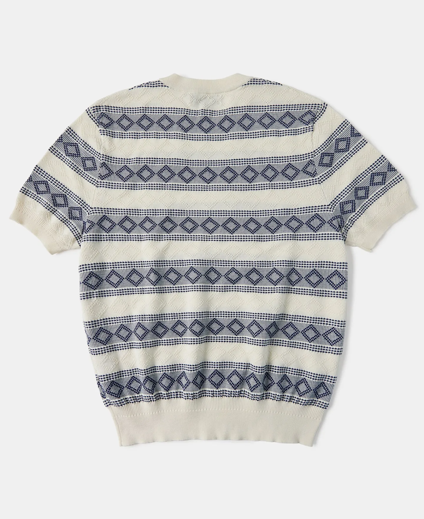 New Diamond Pattern Jacquard Crew Neck T-Shirt - Blue/White Short Sleeve T-Shirts | T-shirts