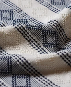 New Diamond Pattern Jacquard Crew Neck T-Shirt - Blue/White Short Sleeve T-Shirts | T-shirts
