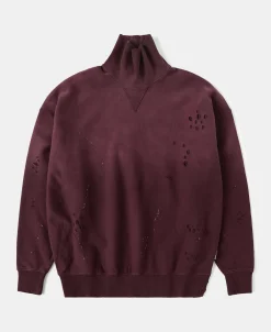 Best Distressed Splatter Paint Turtleneck Sweatshirt - Wine Sweatshirts&hoodies