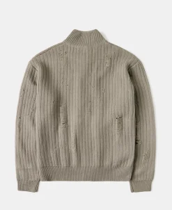 Online Distressed Wool Blend Zip-Up Sweater Knitwear&sweaters