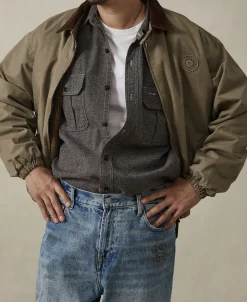 Discount Flannel Lined Twill Harrington Jacket - Faded Khaki Jackets&coats