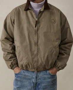 Discount Flannel Lined Twill Harrington Jacket - Faded Khaki Jackets&coats