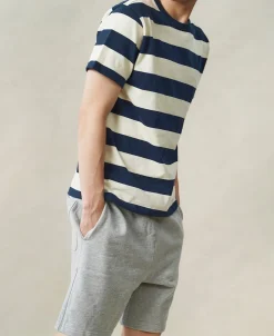 Discount Heavyweight Cotton Wide Striped T-Shirt - Blue/Apricot T-shirts | Short Sleeve T-Shirts