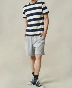 Discount Heavyweight Cotton Wide Striped T-Shirt - Blue/Apricot T-shirts | Short Sleeve T-Shirts