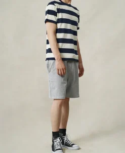 Discount Heavyweight Cotton Wide Striped T-Shirt - Blue/Apricot T-shirts | Short Sleeve T-Shirts
