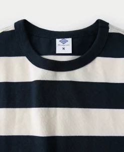 Discount Heavyweight Cotton Wide Striped T-Shirt - Blue/Apricot T-shirts | Short Sleeve T-Shirts