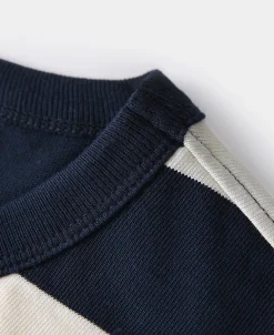 Discount Heavyweight Cotton Wide Striped T-Shirt - Blue/Apricot T-shirts | Short Sleeve T-Shirts