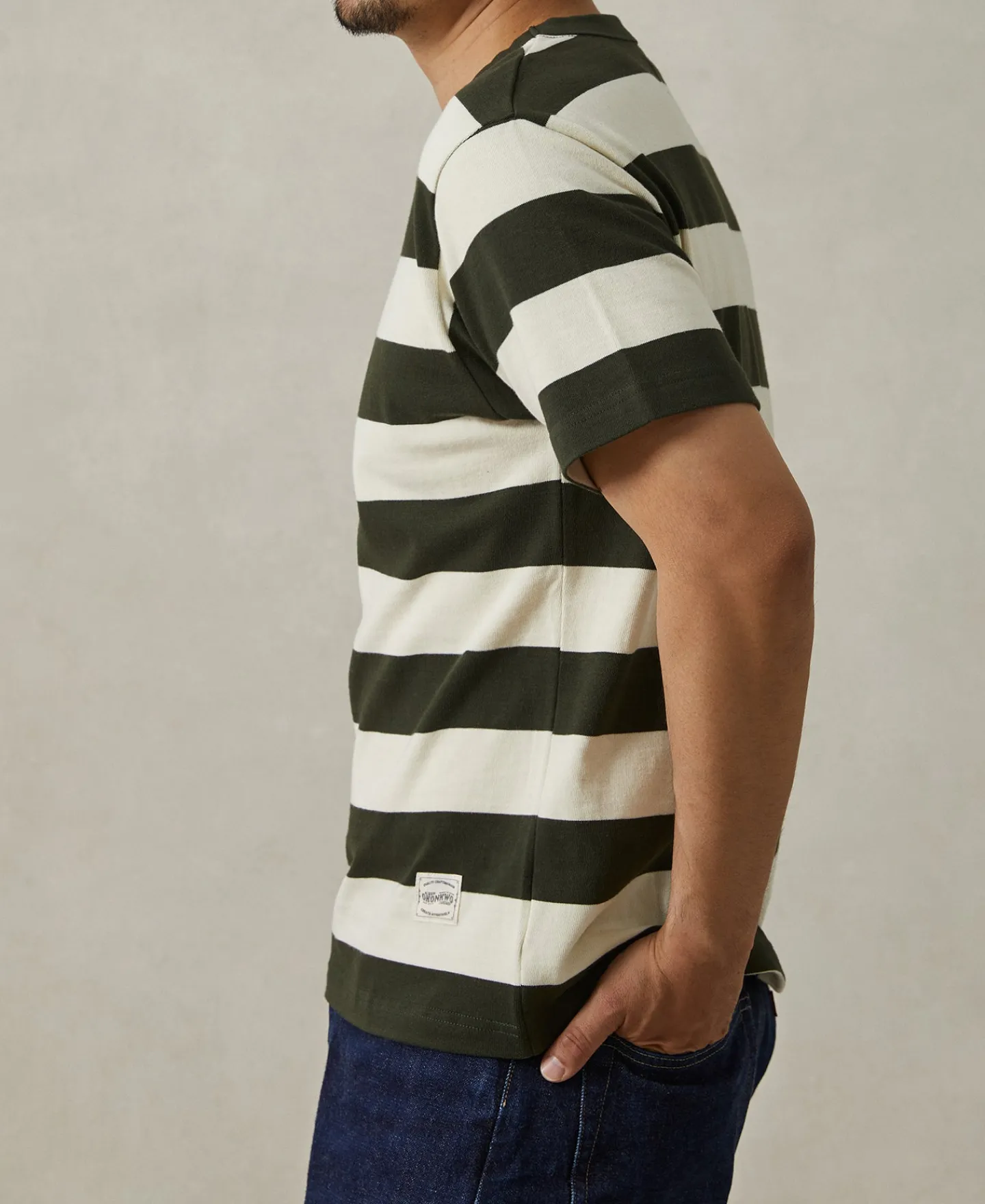 Sale Heavyweight Striped Biker T-Shirt - White/Green Short Sleeve T-Shirts | T-shirts