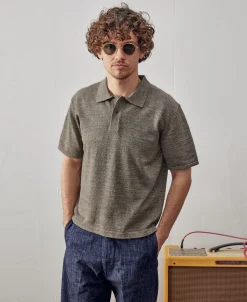 Discount High-low Hem Slub Cotton Polo Shirt - Gray Brown Polo Shirts | Short Sleeve T-Shirts