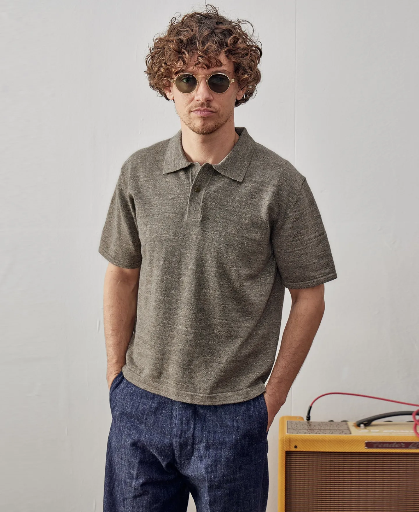 Discount High-low Hem Slub Cotton Polo Shirt - Gray Brown Polo Shirts | Short Sleeve T-Shirts