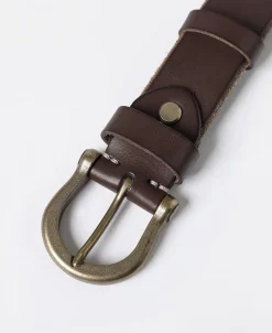 Discount Horseshoe Buckle Leather Belt - Coffee Belts