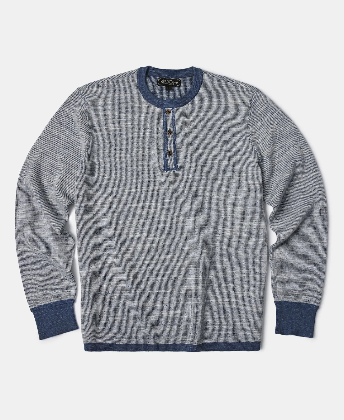 Fashion Indigo Heather Yarns Knitted Henley Shirt Henleys | Long Sleeve T-Shirts