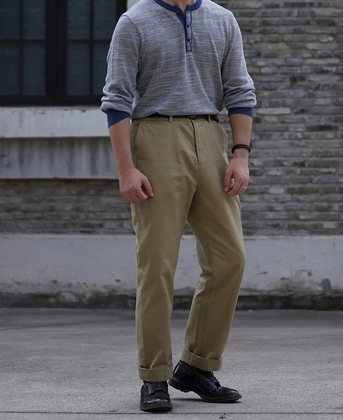 Fashion Indigo Heather Yarns Knitted Henley Shirt Henleys | Long Sleeve T-Shirts