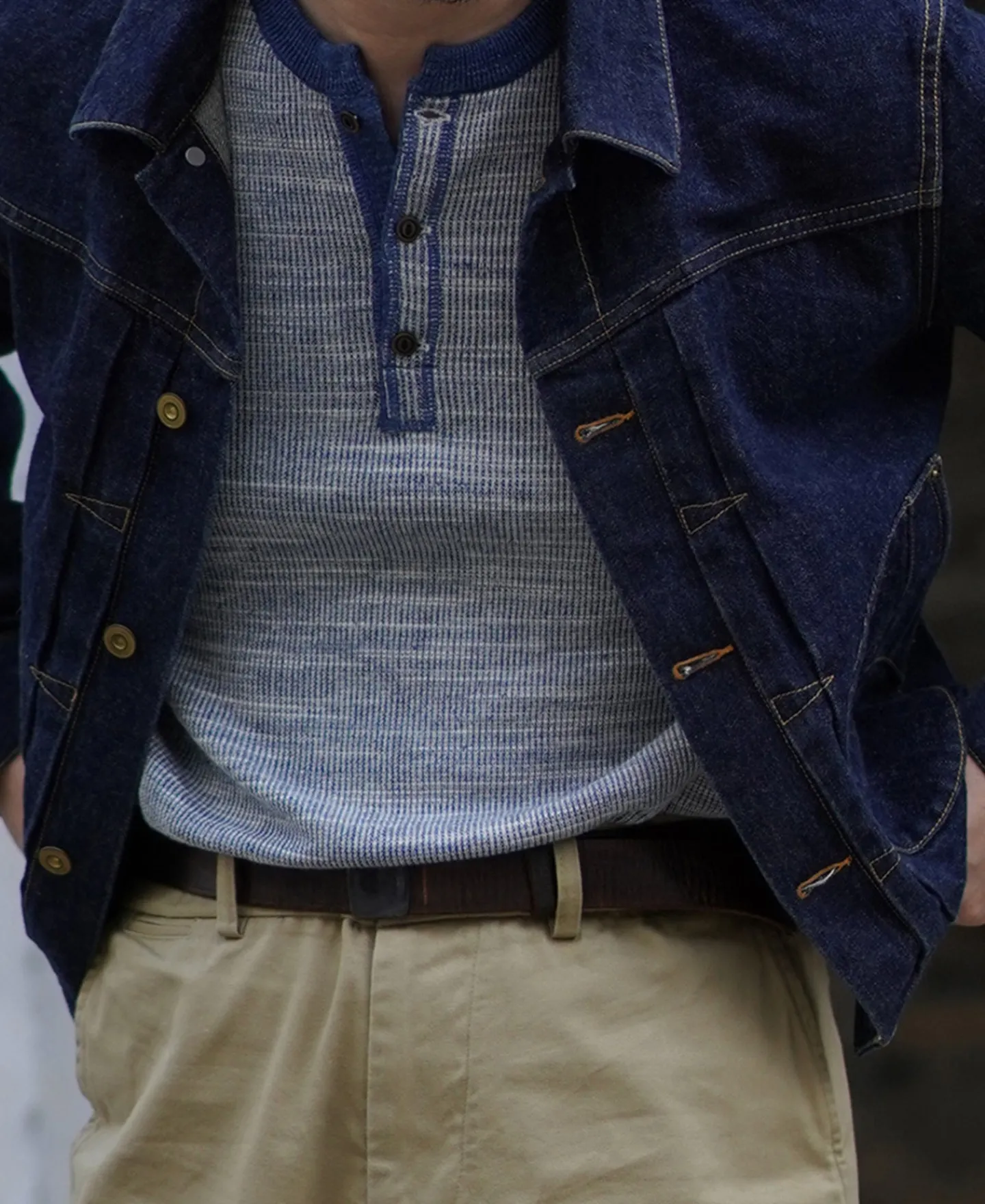 Fashion Indigo Heather Yarns Knitted Henley Shirt Henleys | Long Sleeve T-Shirts