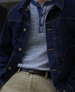 Fashion Indigo Heather Yarns Knitted Henley Shirt Henleys | Long Sleeve T-Shirts