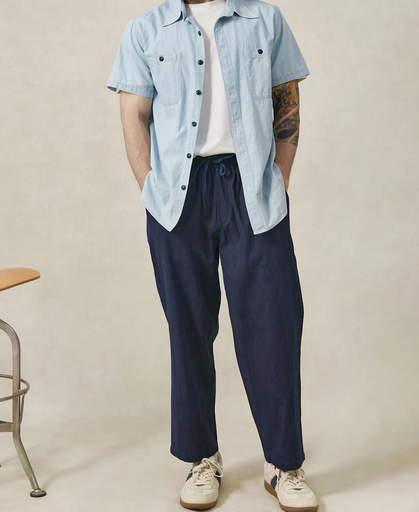 Sale Indigo-Dye Loose Cotton and Linen-Blend Pants Pants&trousers