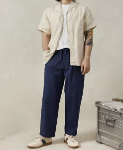 Sale Indigo-Dye Loose Cotton and Linen-Blend Pants Pants&trousers