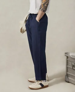Sale Indigo-Dye Loose Cotton and Linen-Blend Pants Pants&trousers