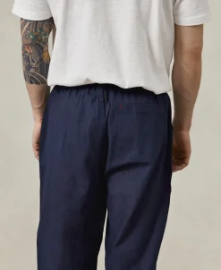 Sale Indigo-Dye Loose Cotton and Linen-Blend Pants Pants&trousers