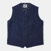 Fashion Indigo-Dyed Sashiko Work Vest Waistcoats