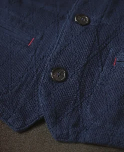 Fashion Indigo-Dyed Sashiko Work Vest Waistcoats