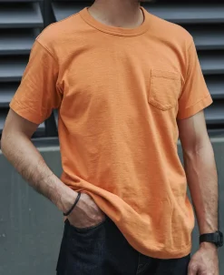 Hot Loopwheel Tubular Slub Cotton Pocket T-Shirt - Orange Short Sleeve T-Shirts | T-shirts