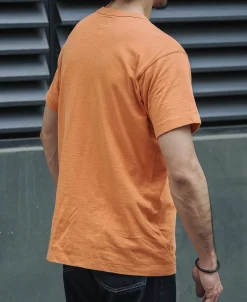 Hot Loopwheel Tubular Slub Cotton Pocket T-Shirt - Orange Short Sleeve T-Shirts | T-shirts