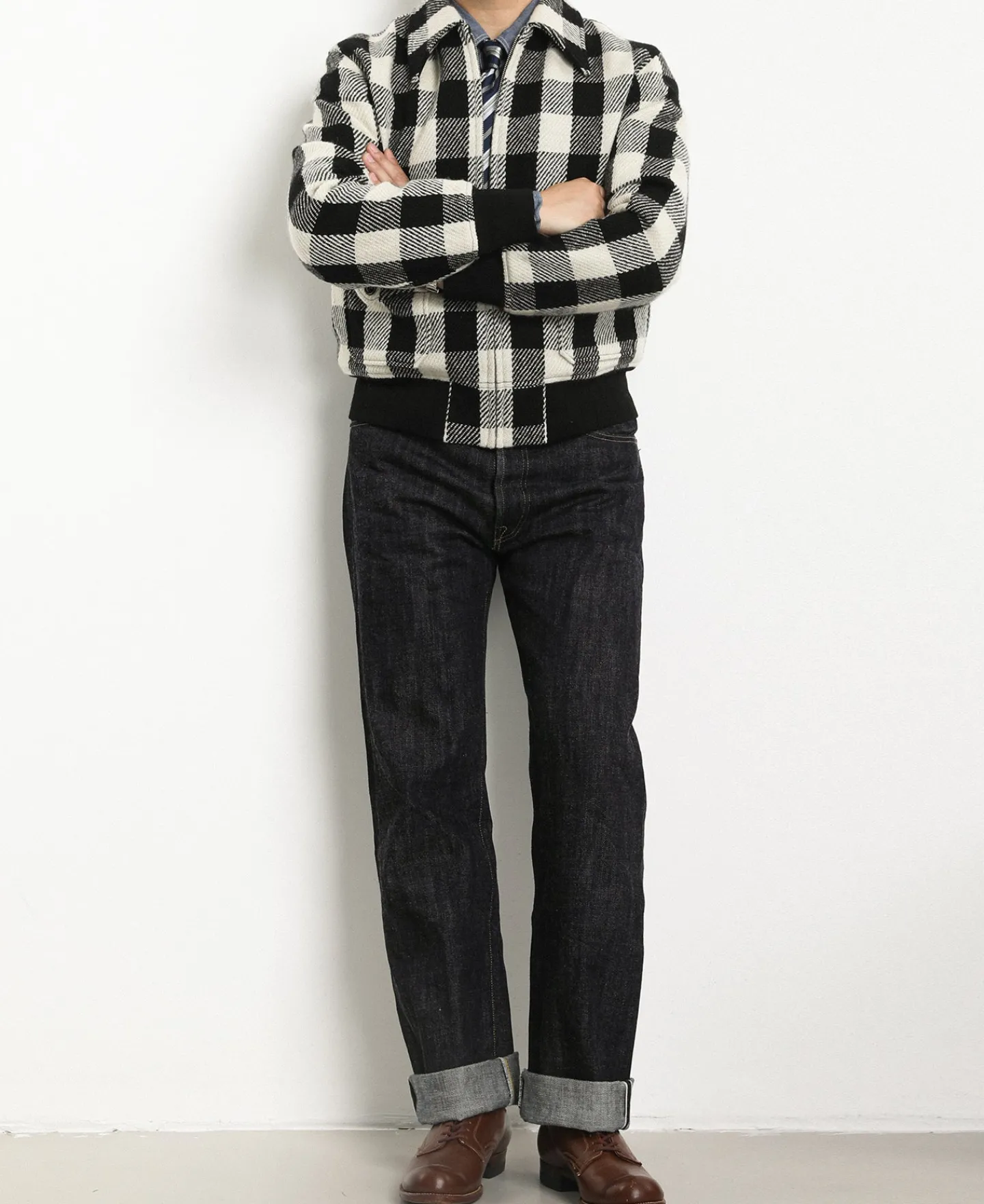 Outlet Lot 356 Buffalo Plaid Wool Ribbed Jacket - White/Black Jackets&coats