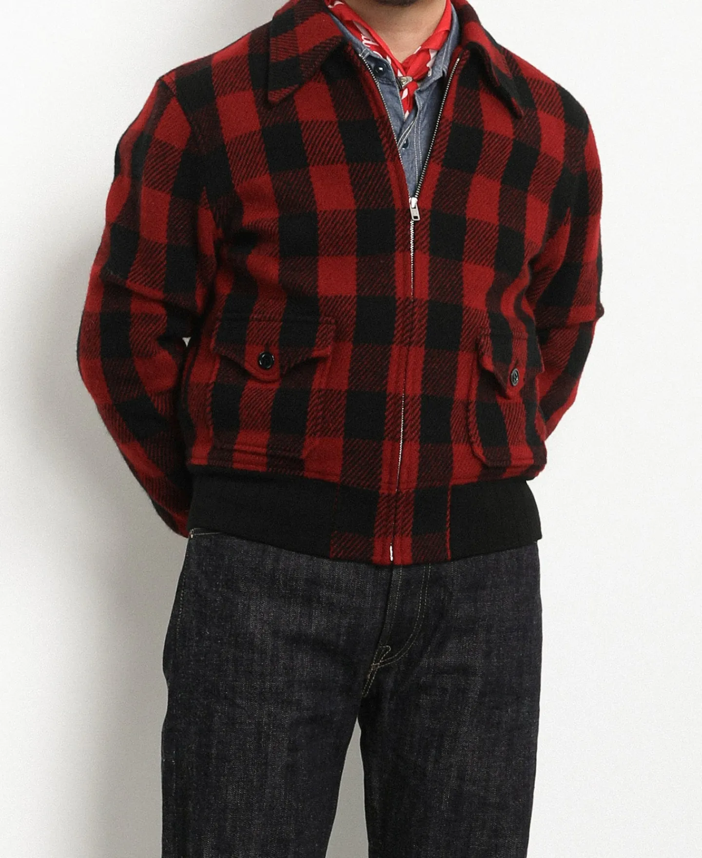 Outlet Lot 356 Buffalo Plaid Wool Ribbed Jacket - Red/Black Jackets&coats