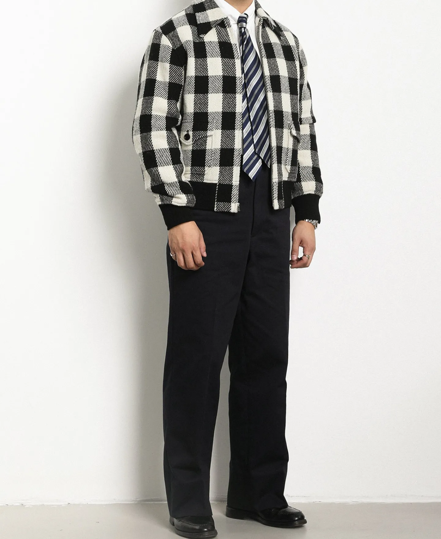 Outlet Lot 356 Buffalo Plaid Wool Ribbed Jacket - White/Black Jackets&coats
