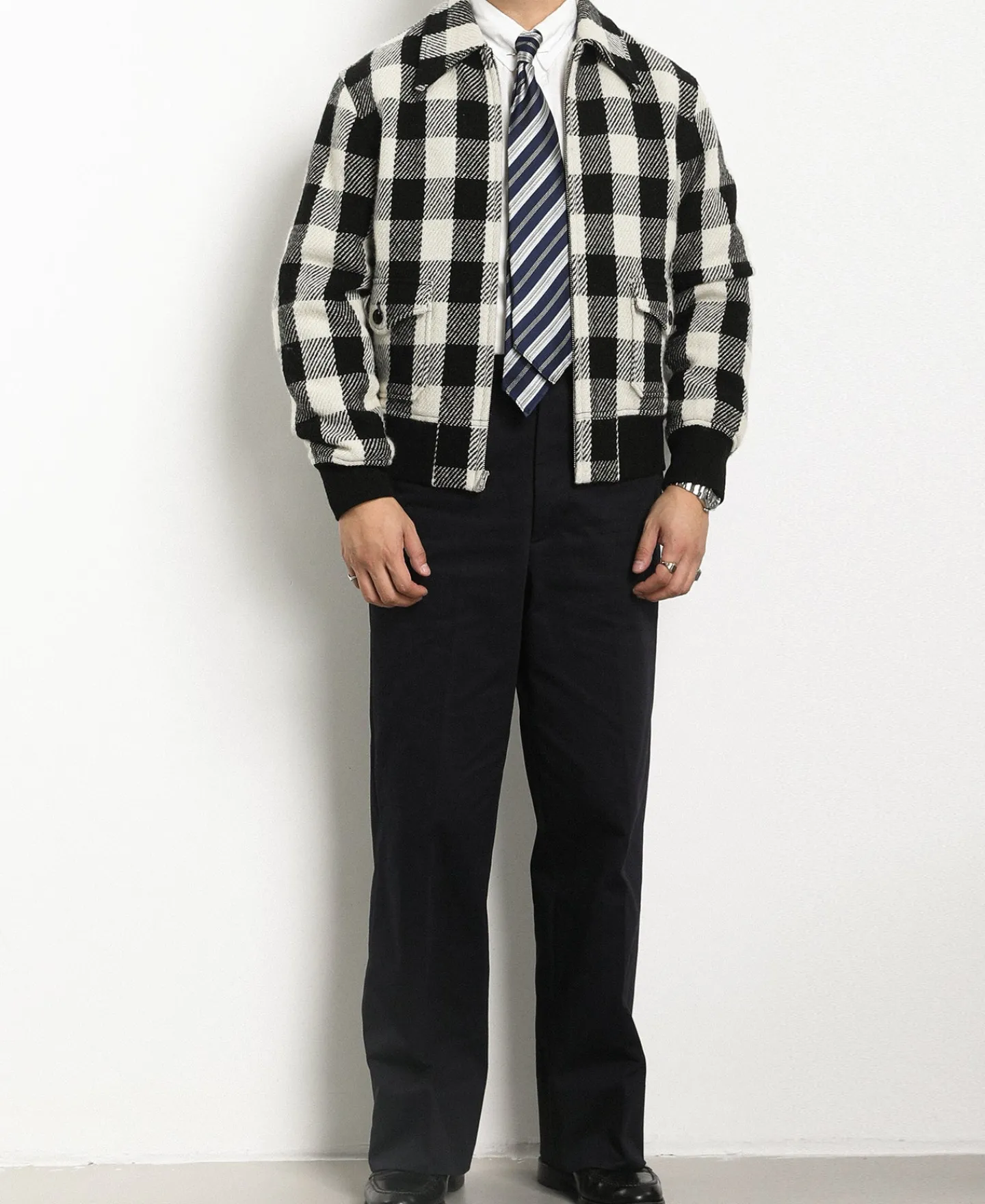 Outlet Lot 356 Buffalo Plaid Wool Ribbed Jacket - White/Black Jackets&coats