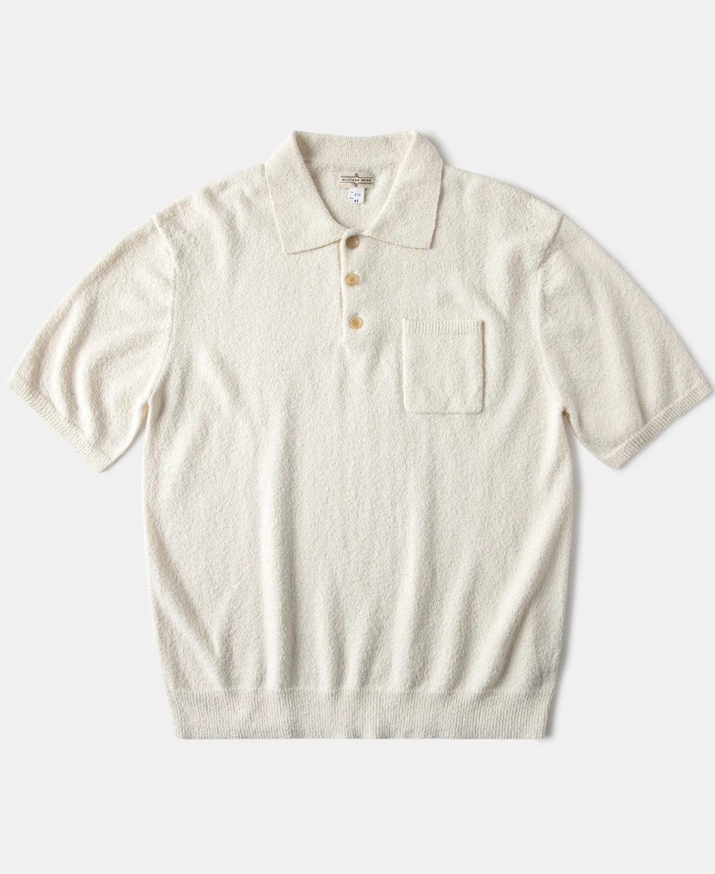 Clearance Lot 917 Cotton-Blend Bouclé Polo Shirt - Cream White Polo Shirts | Short Sleeve T-Shirts