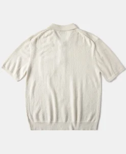 Clearance Lot 917 Cotton-Blend Bouclé Polo Shirt - Cream White Polo Shirts | Short Sleeve T-Shirts